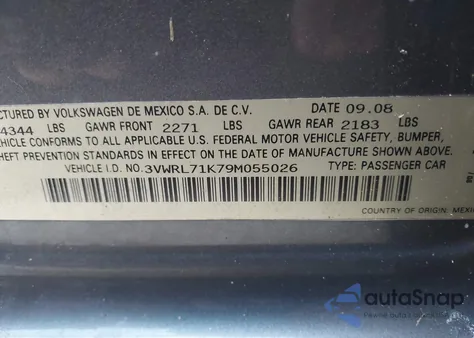 2009 Volkswagen Jetta Tdi z USA, uszkodzony, nr VIN 3VWRL71K79M055026